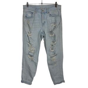 H&M Boyfriend Fit Low Waist Light Wash Distressed Denim Jeans